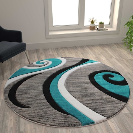 Flash Furniture Turquoise 5' x 5' Modern Plush Abstract Area Rug KP-RG952-55-TQ-GG